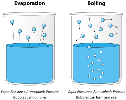 Evaporation vs boiling